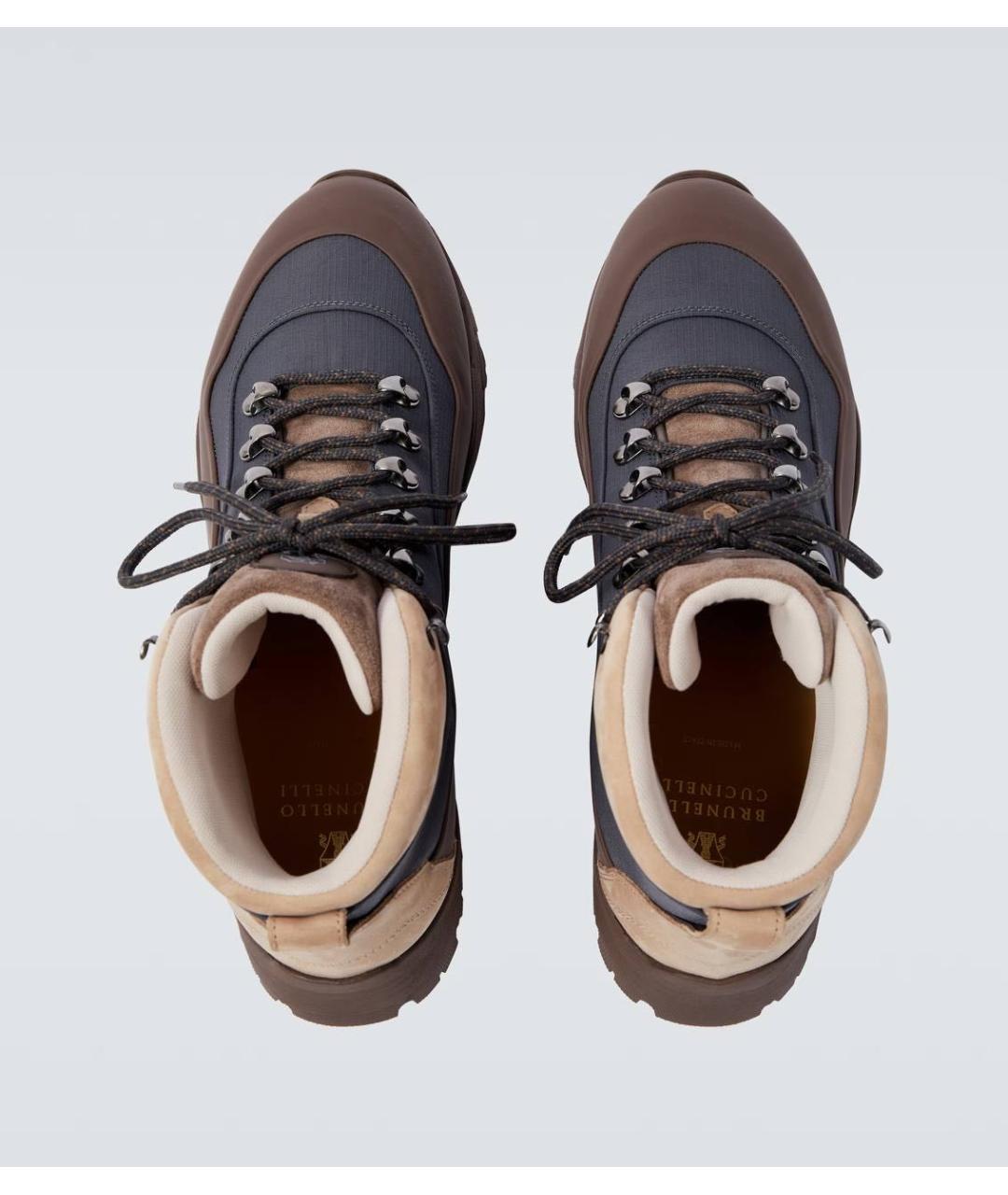 BRUNELLO CUCINELLI Темно-синие кожаные высокие ботинки, фото 3