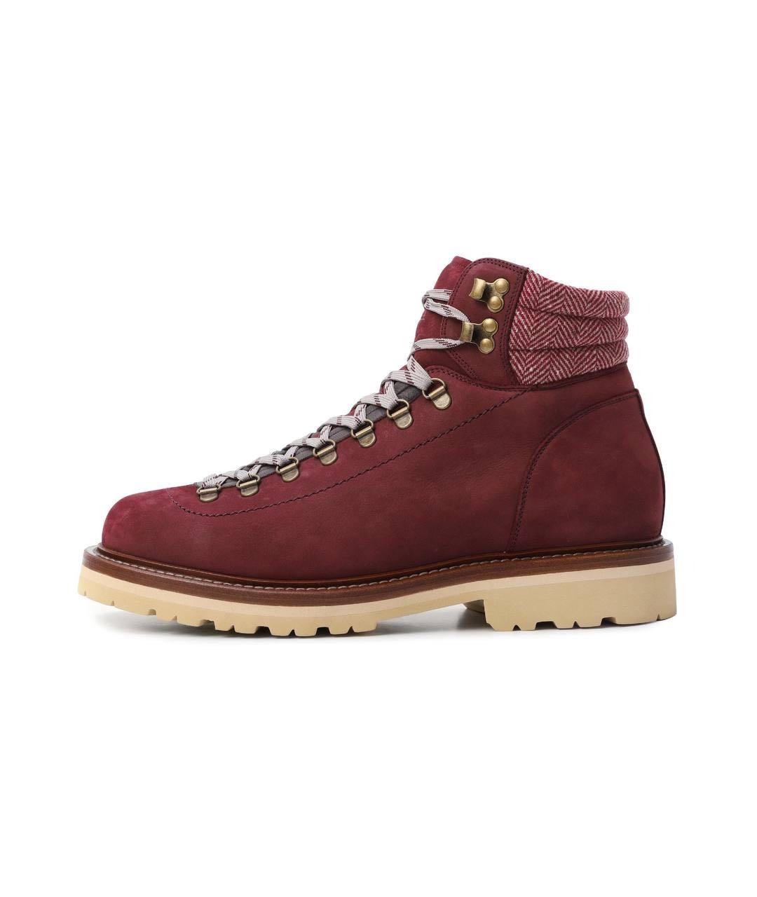BRUNELLO CUCINELLI Бордовые кожаные высокие ботинки, фото 4