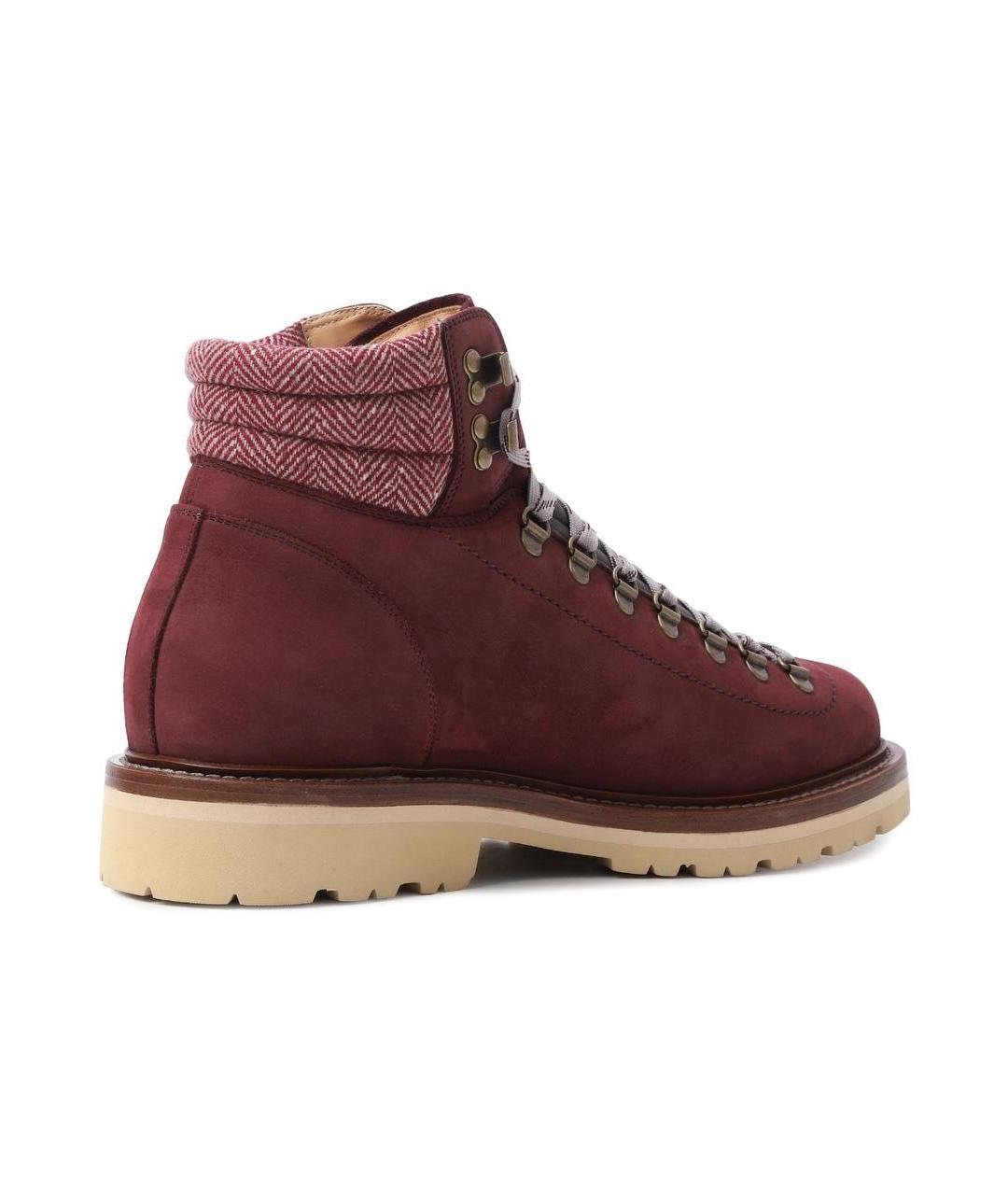 BRUNELLO CUCINELLI Бордовые кожаные высокие ботинки, фото 3