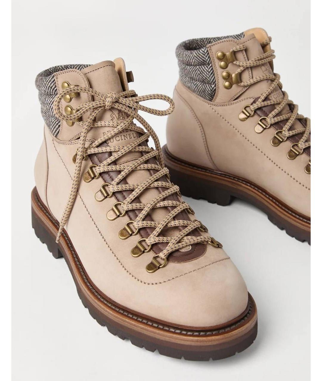 BRUNELLO CUCINELLI Бежевые нубуковые высокие ботинки, фото 5