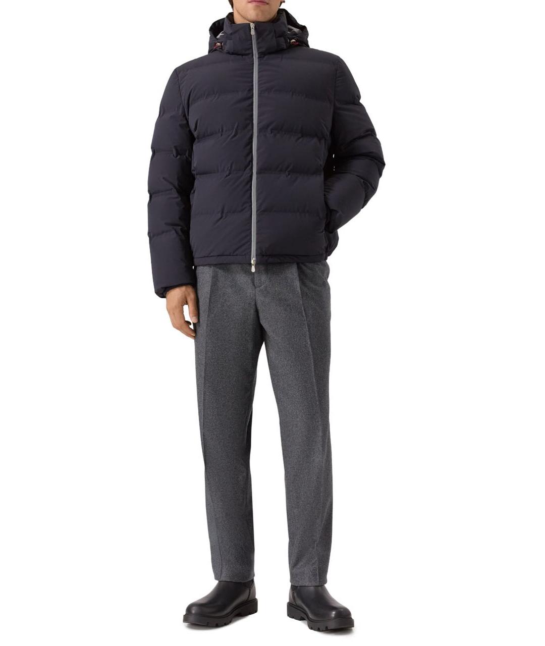 BRUNELLO CUCINELLI Темно-синий полиамидовый пуховик, фото 4