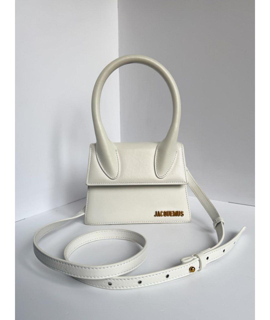 JACQUEMUS Белая кожаная сумка с короткими ручками, фото 5