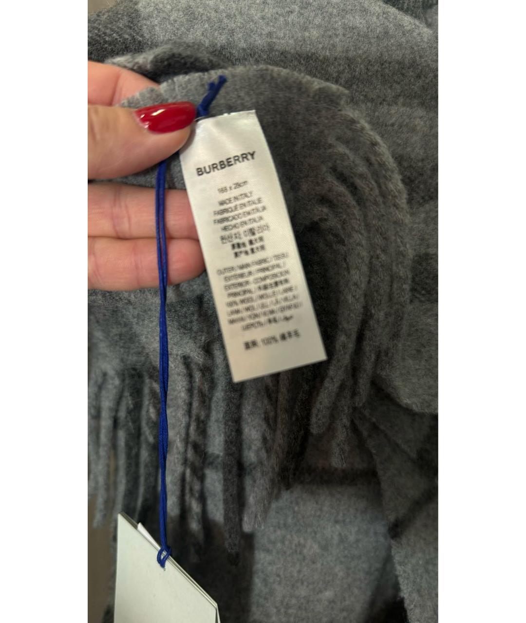 BURBERRY Серый шерстяной шарф, фото 5