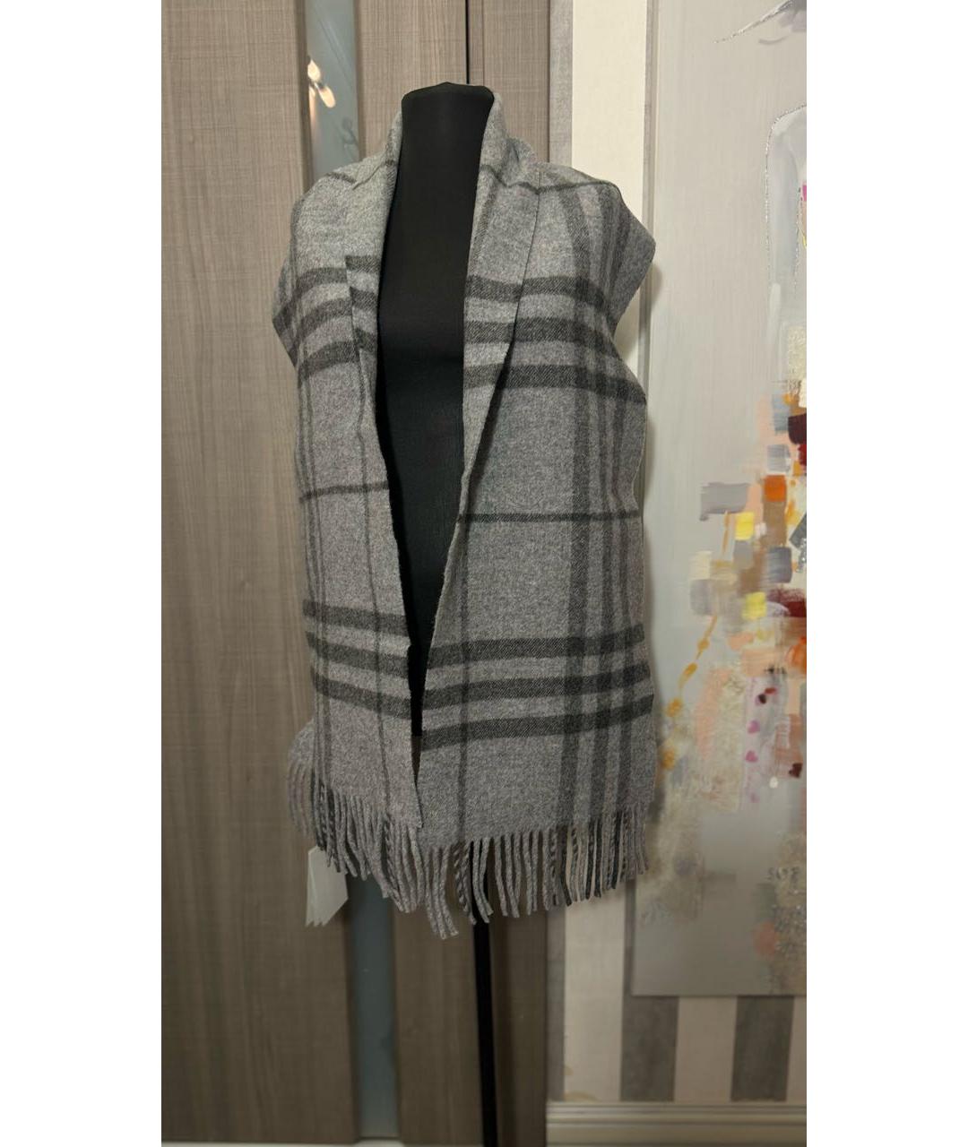 BURBERRY Серый шерстяной шарф, фото 8