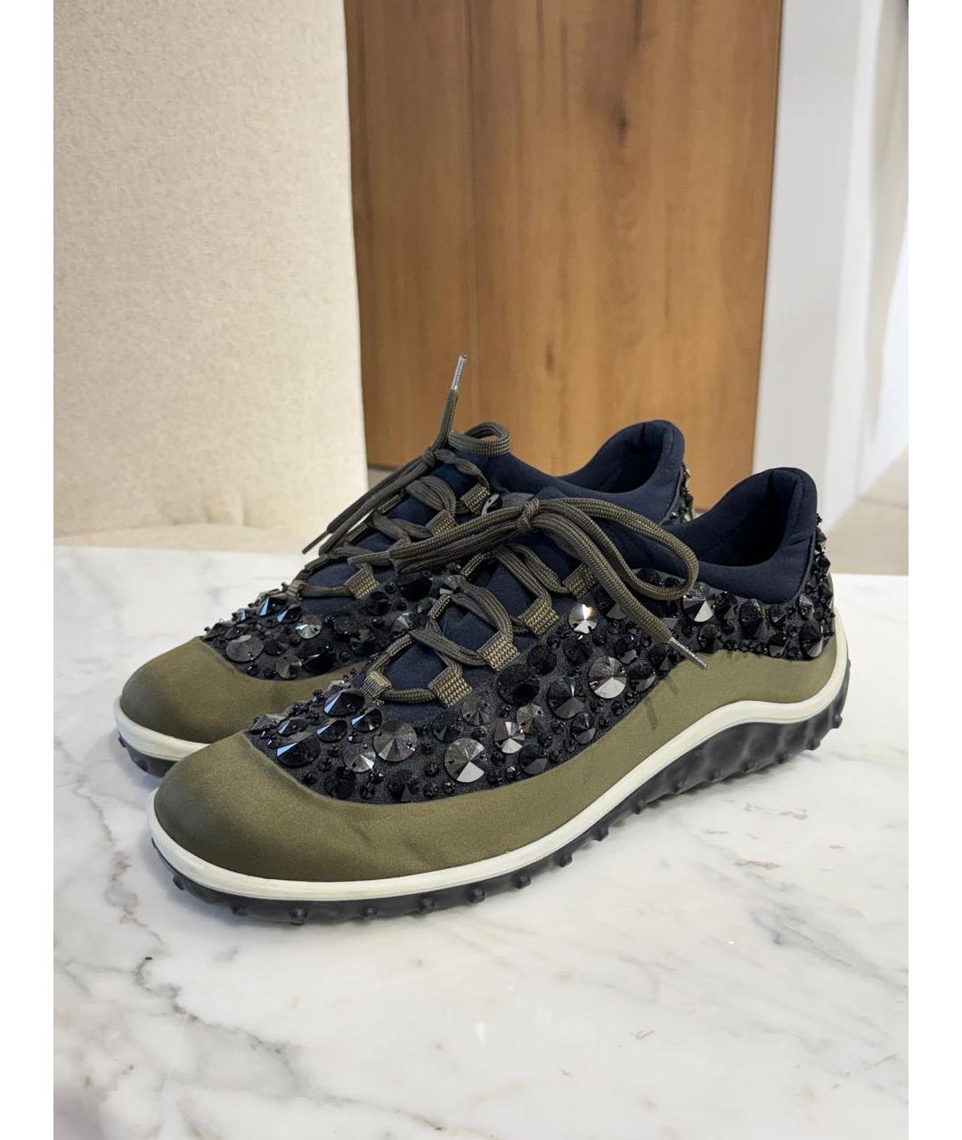 MIU MIU Хаки текстильные кроссовки, фото 3
