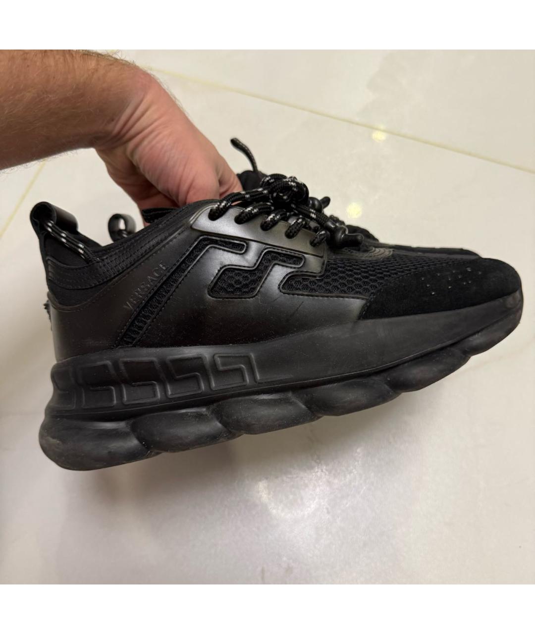 VERSACE Черные текстильные низкие кроссовки / кеды, фото 5