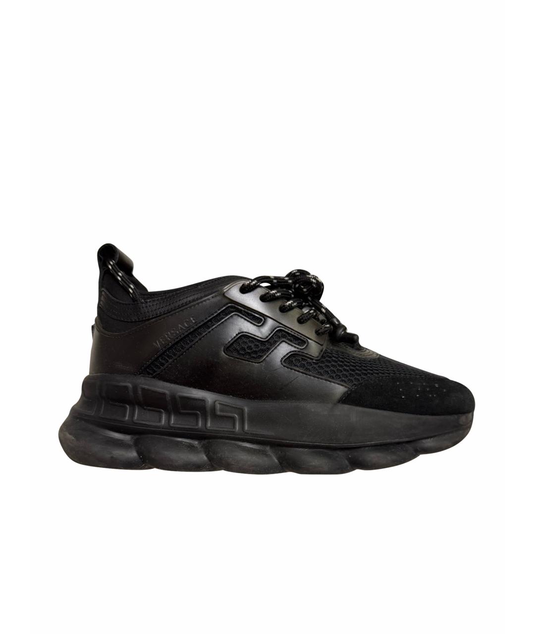 VERSACE Черные текстильные низкие кроссовки / кеды, фото 1