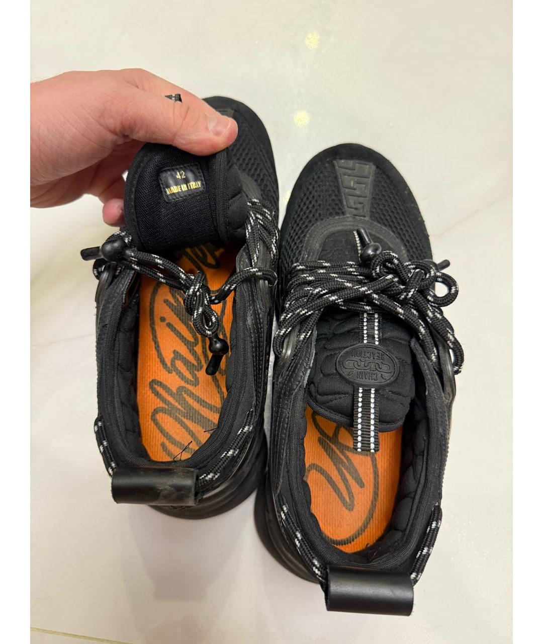 VERSACE Черные текстильные низкие кроссовки / кеды, фото 3