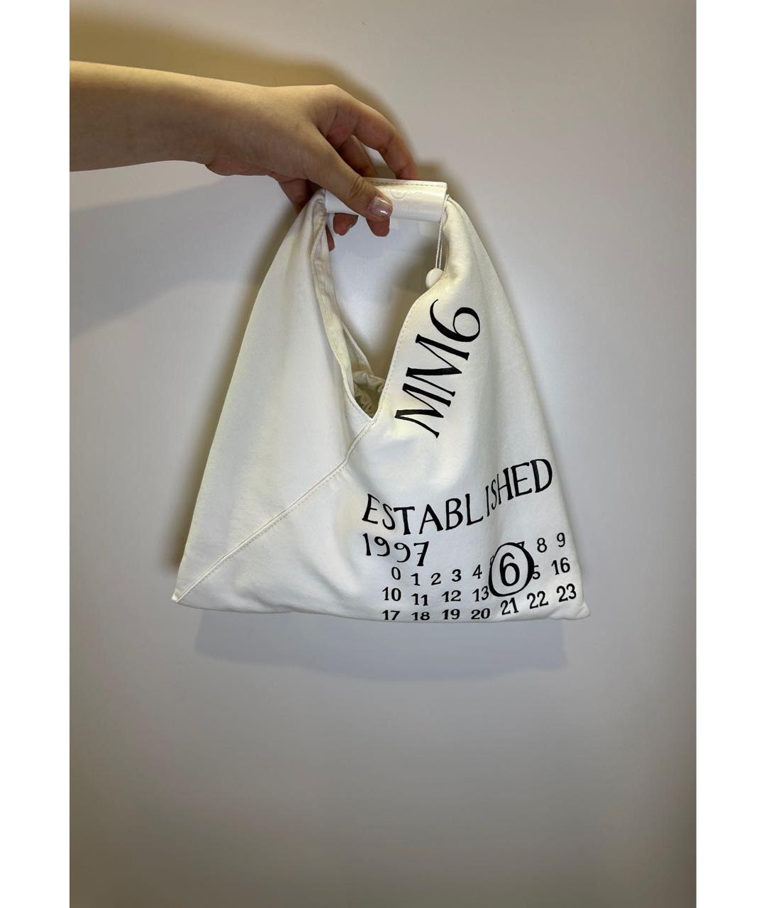 MM6 MAISON MARGIELA Белая хлопковая сумка с короткими ручками, фото 8