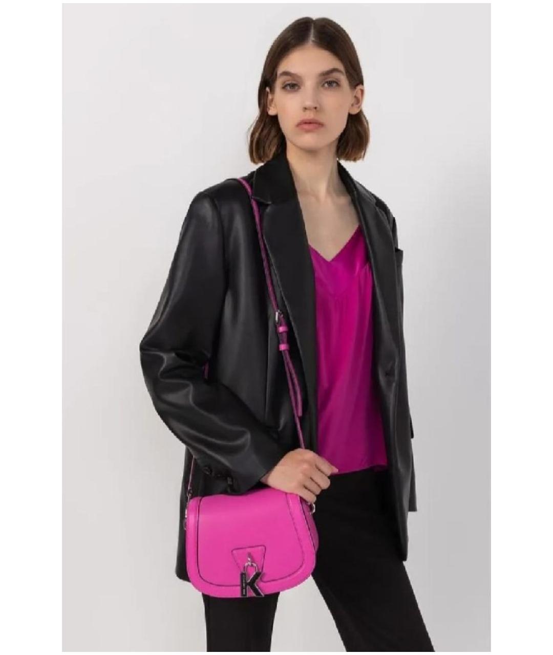 KARL LAGERFELD Фуксия кожаная сумка через плечо, фото 4