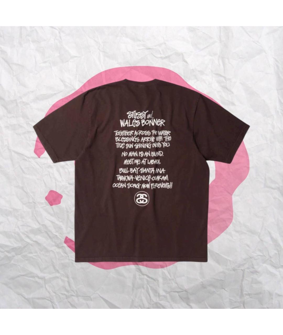 STUSSY Коричневая хлопковая футболка, фото 2