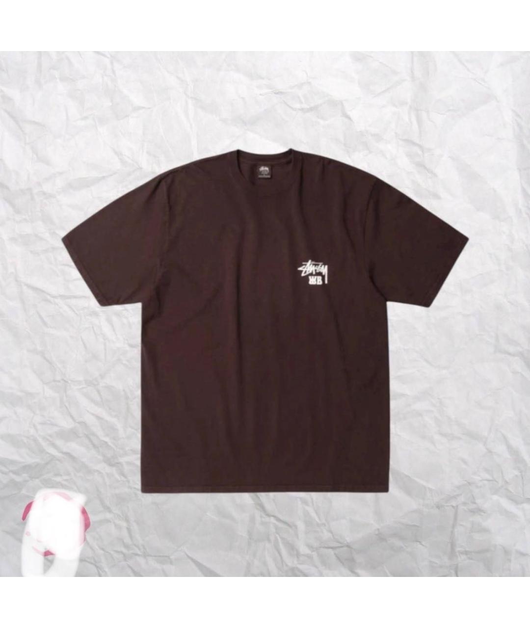 STUSSY Коричневая хлопковая футболка, фото 3