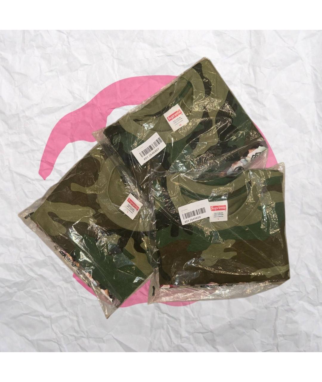 SUPREME Хаки хлопковая футболка, фото 2