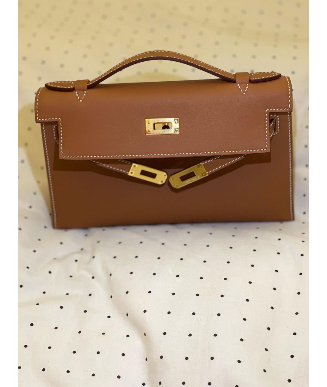 HERMES Коричневая кожаная сумка с короткими ручками, фото 9