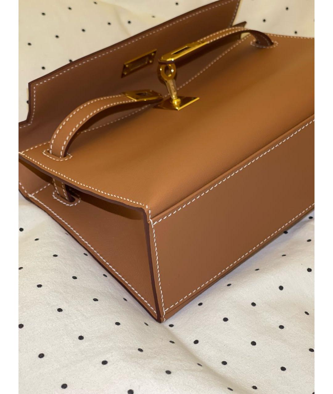 HERMES Коричневая кожаная сумка с короткими ручками, фото 8