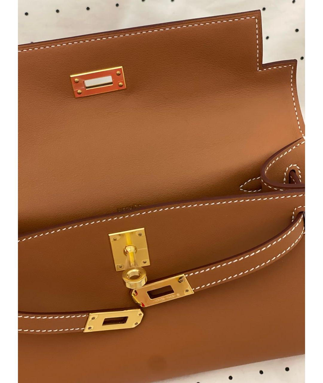 HERMES Коричневая кожаная сумка с короткими ручками, фото 7
