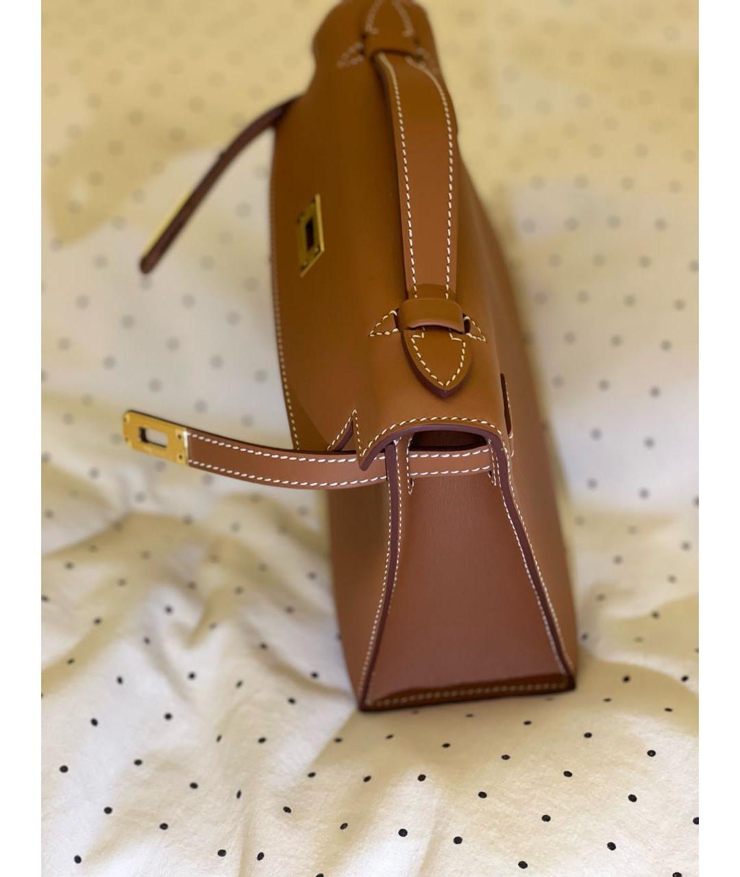 HERMES Коричневая кожаная сумка с короткими ручками, фото 3