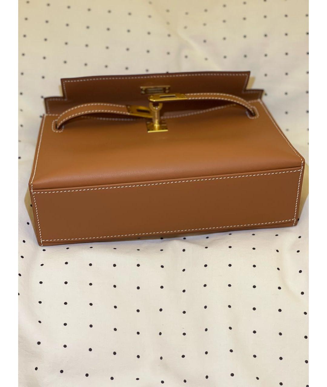 HERMES Коричневая кожаная сумка с короткими ручками, фото 6