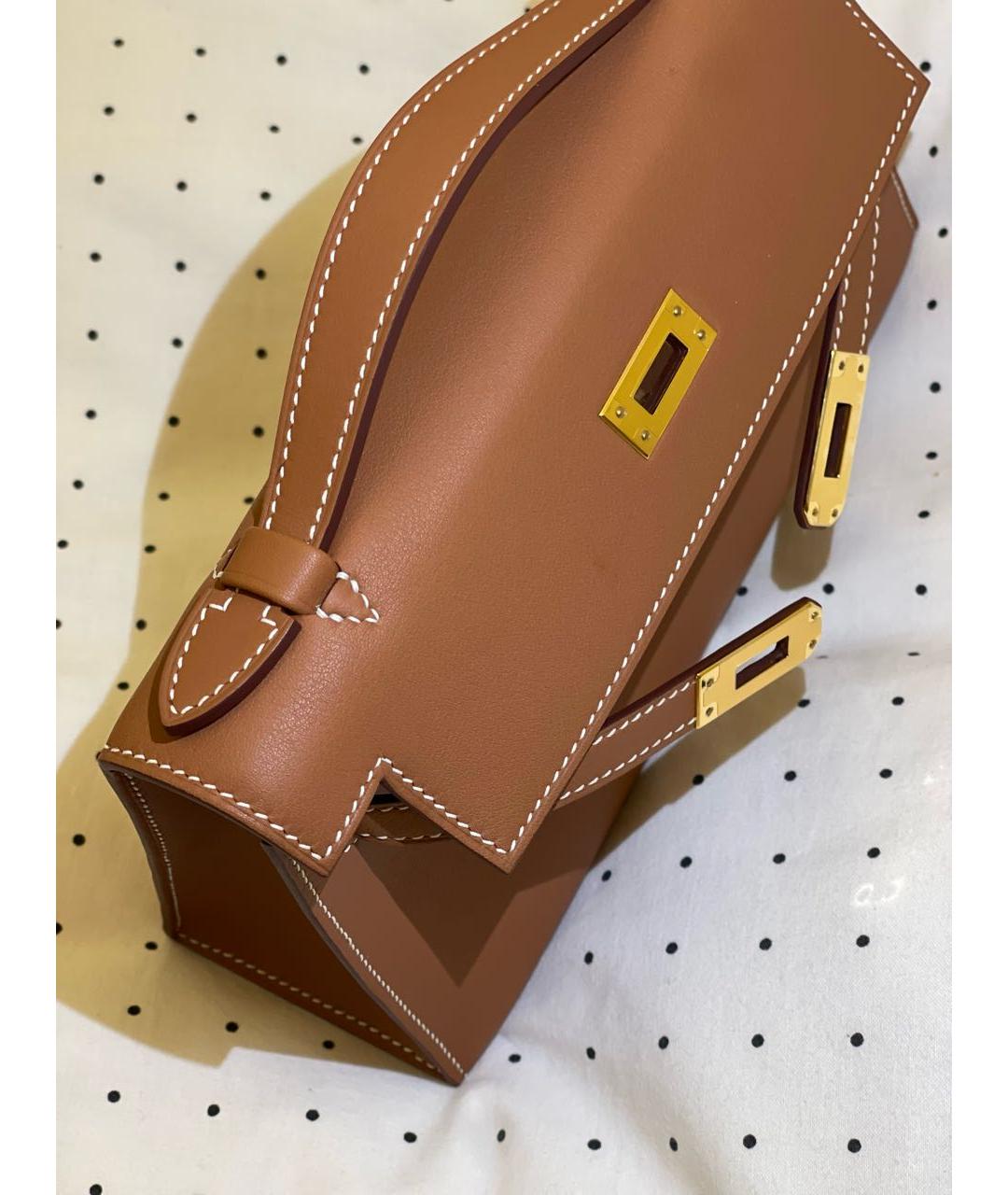 HERMES Коричневая кожаная сумка с короткими ручками, фото 4