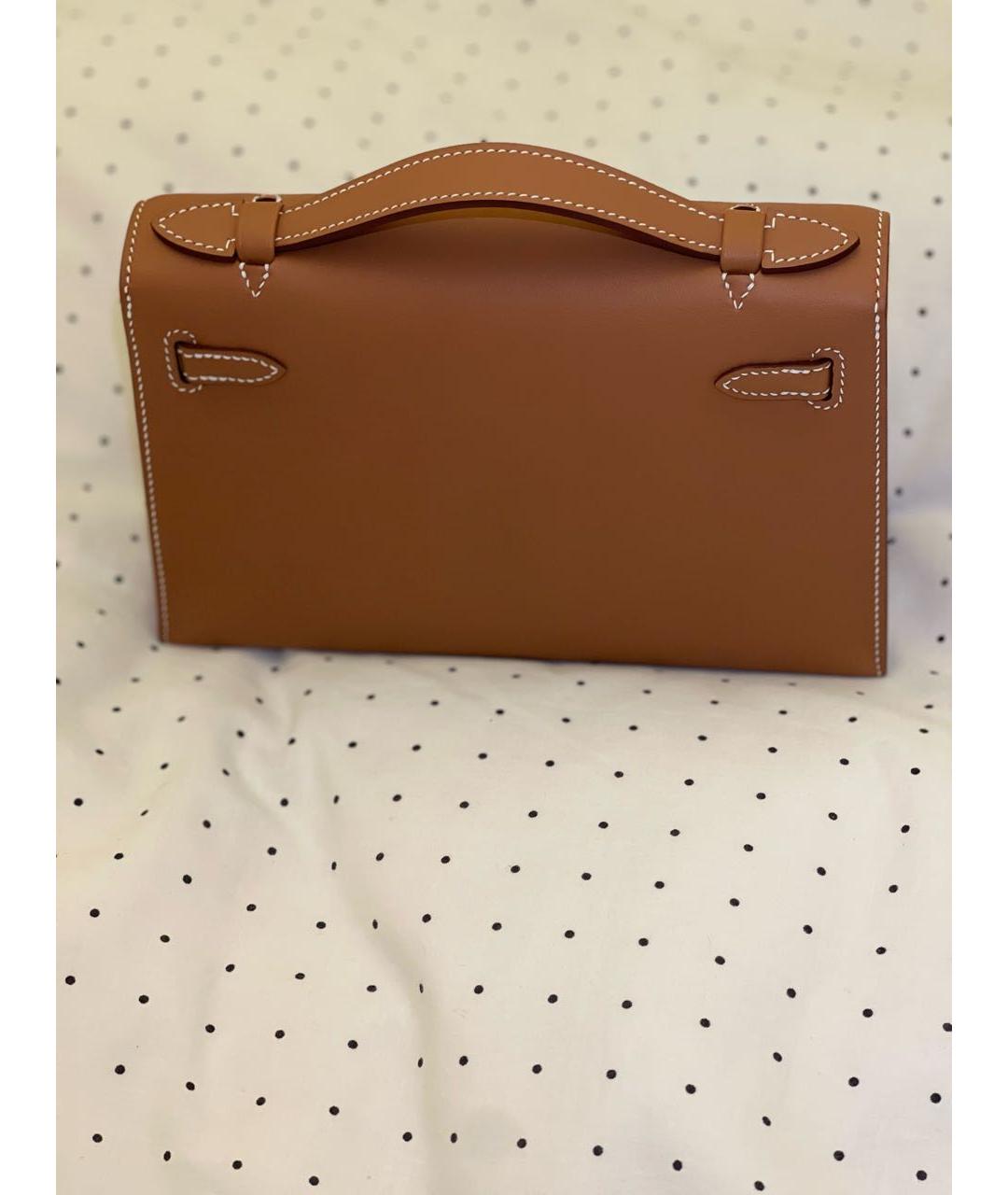 HERMES Коричневая кожаная сумка с короткими ручками, фото 2