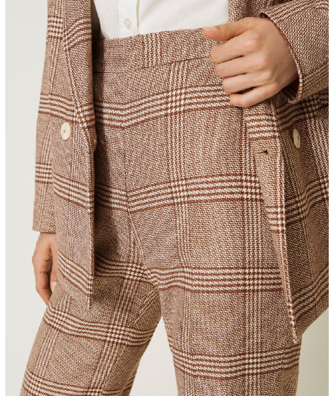 TWIN-SET Бежевые шерстяные брюки широкие, фото 5