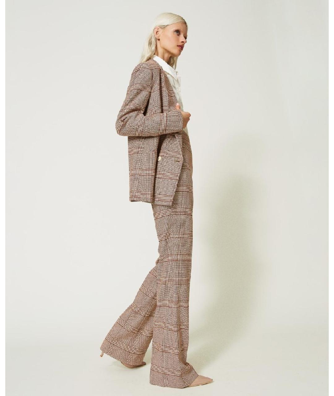 TWIN-SET Бежевые шерстяные брюки широкие, фото 3