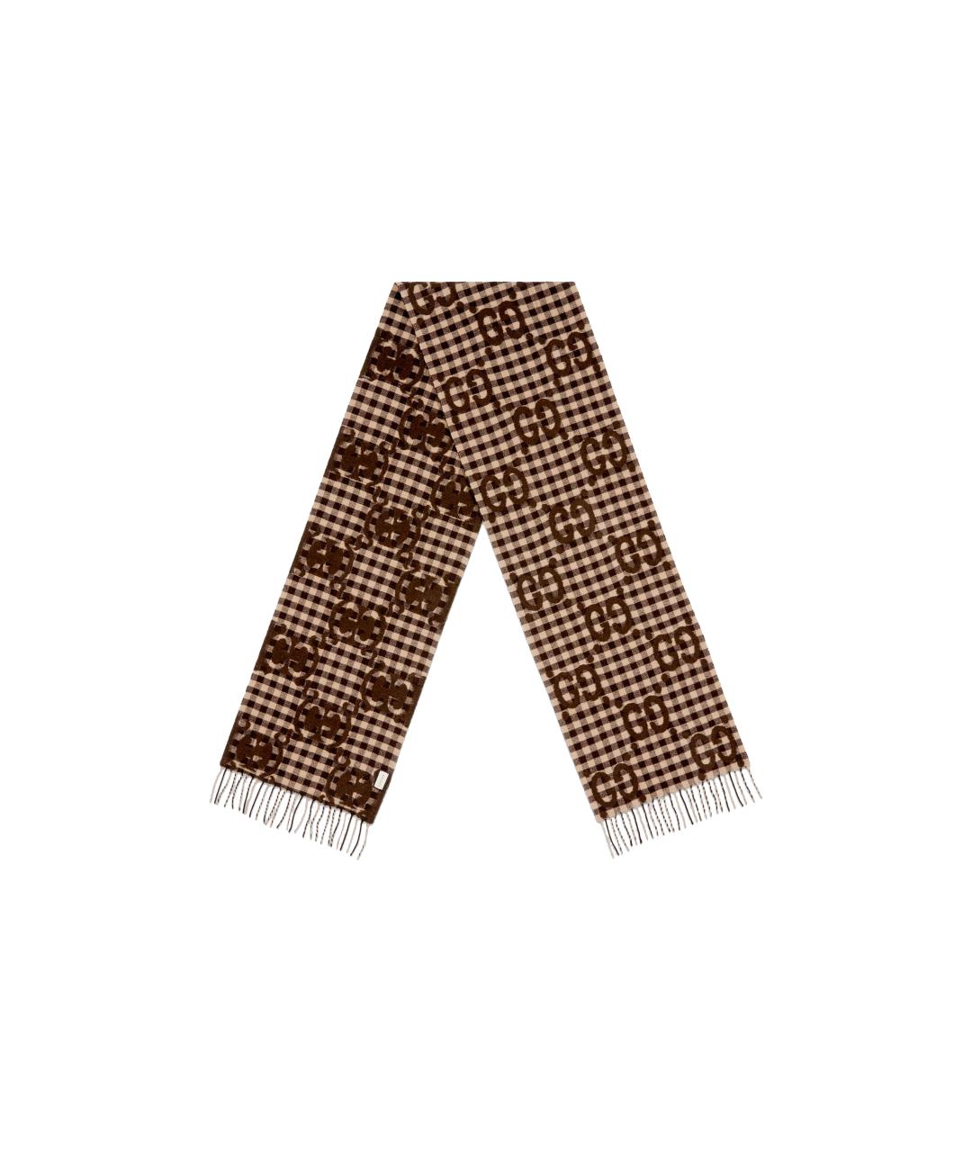 GUCCI Коричневый шерстяной шарф, фото 1