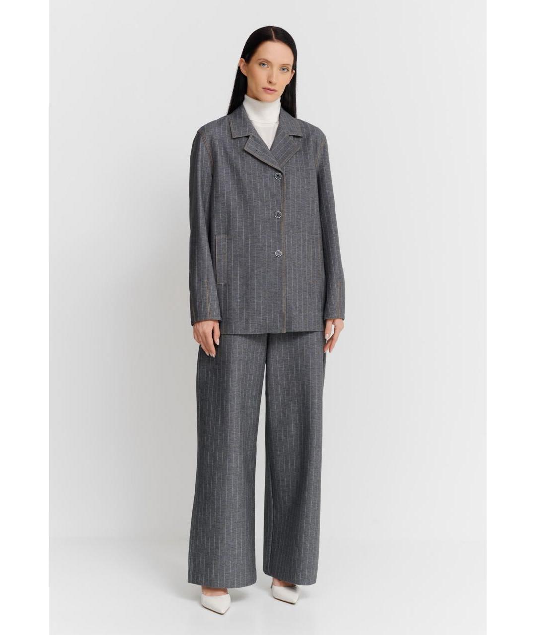 MAX MARA Серый хлопко-эластановый костюм с брюками, фото 2