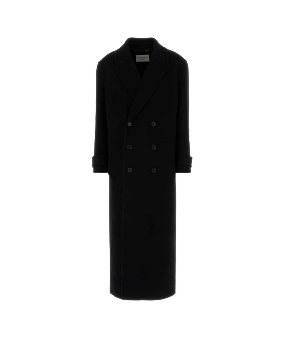 SAINT LAURENT Черное шерстяное пальто, фото 1