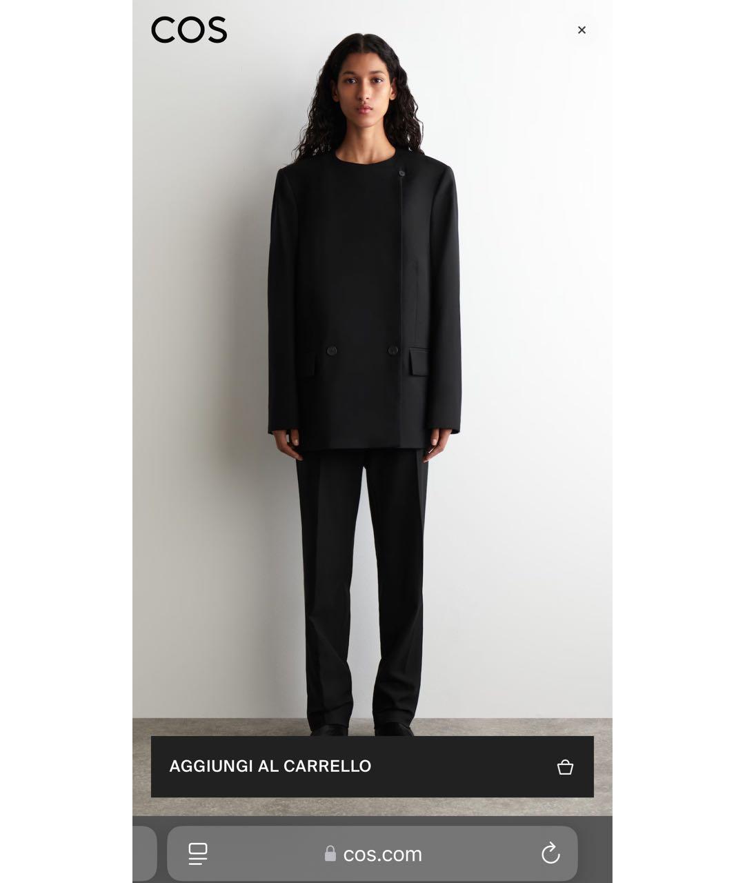 COS Черные шерстяные прямые брюки, фото 5