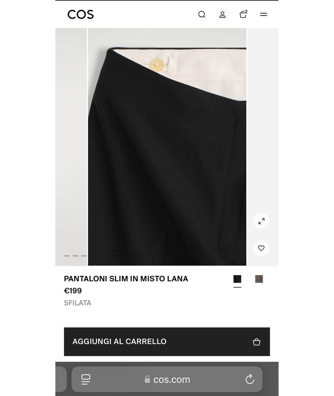 COS Черные шерстяные прямые брюки, фото 6