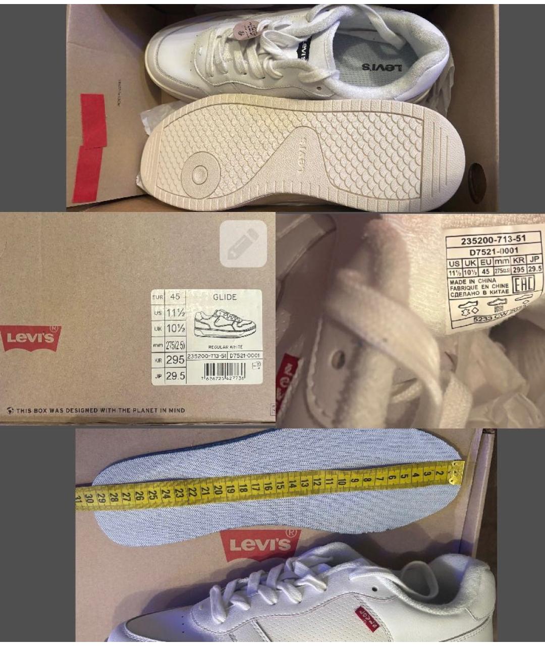 LEVI'S Белые кожаные низкие кроссовки / кеды, фото 7