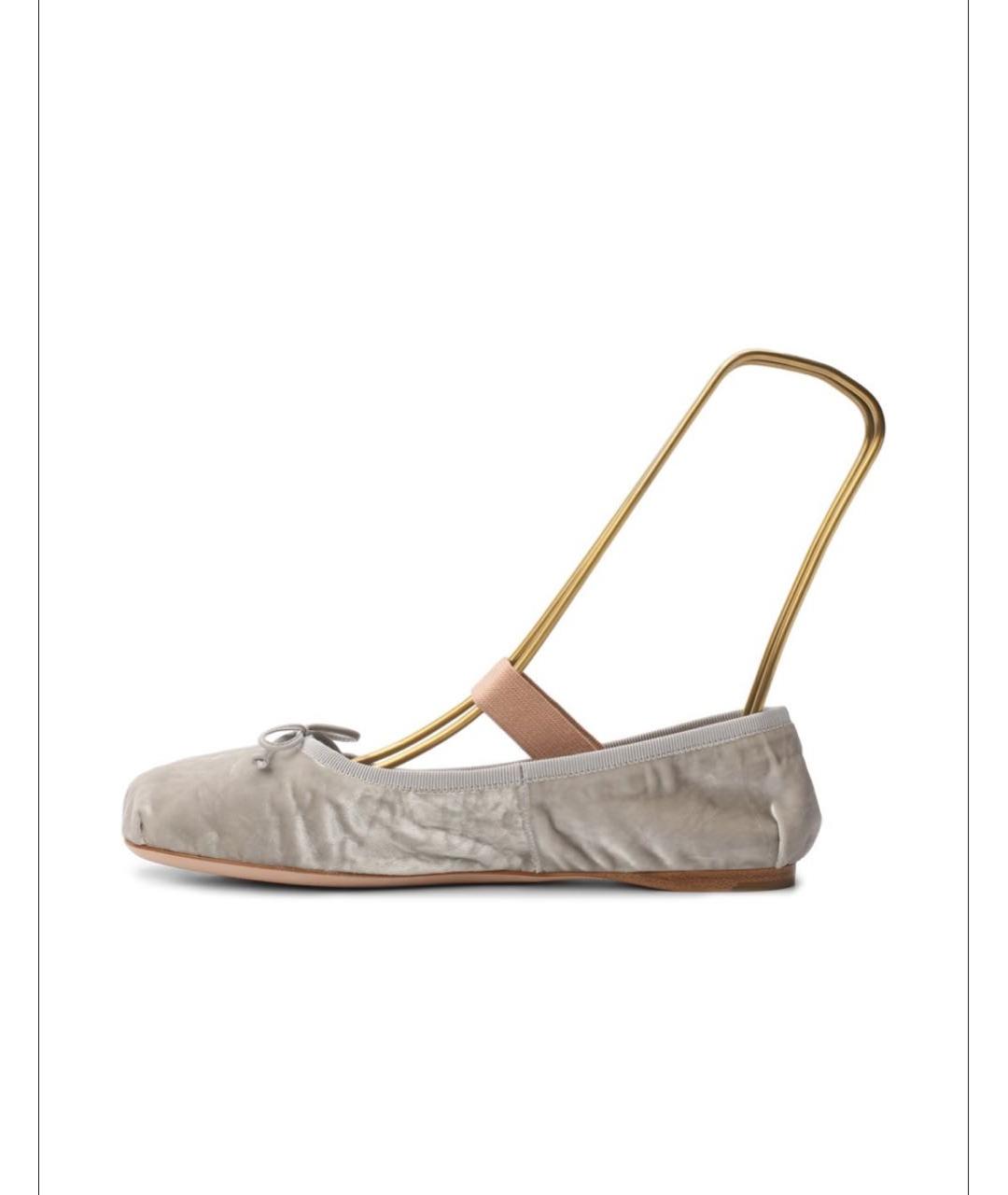 MIU MIU Серые текстильные балетки, фото 7