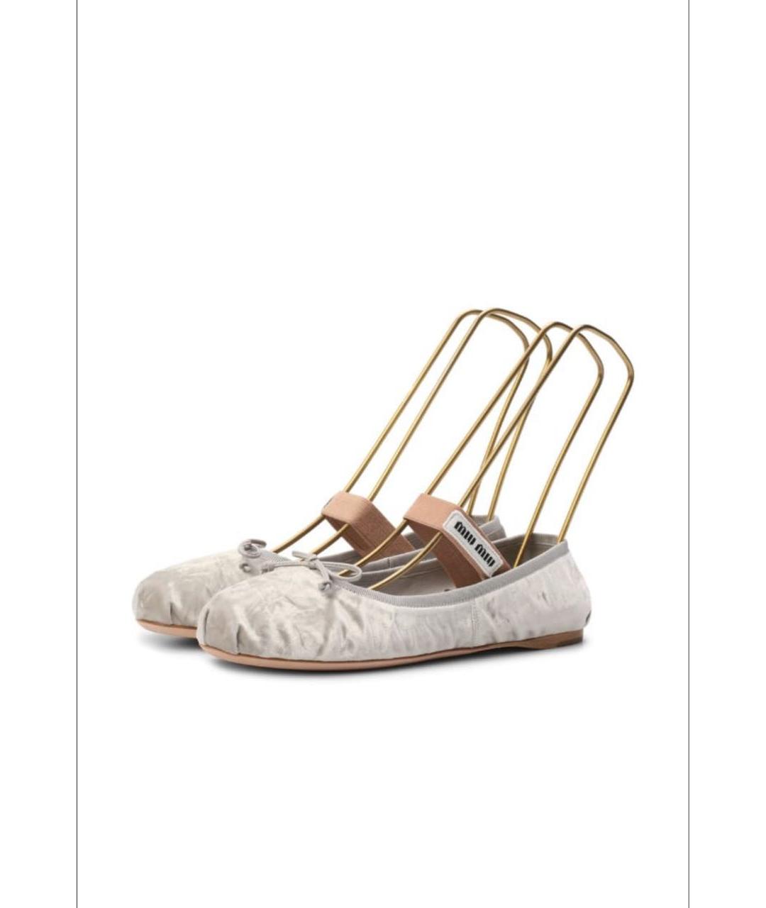 MIU MIU Серые текстильные балетки, фото 4