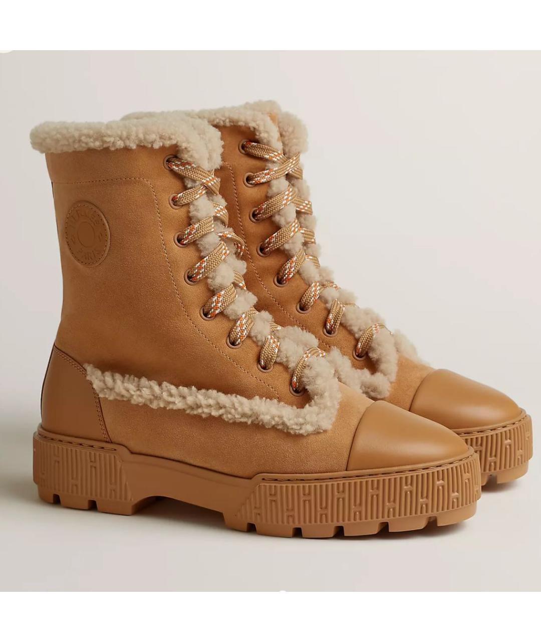 HERMES Бежевые текстильные ботинки, фото 3