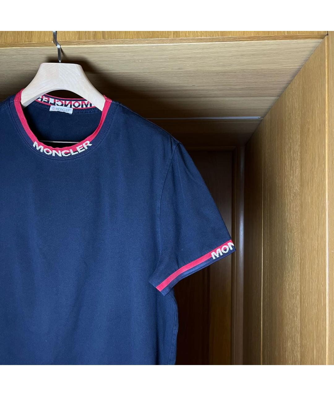 MONCLER Темно-синяя хлопковая футболка, фото 2