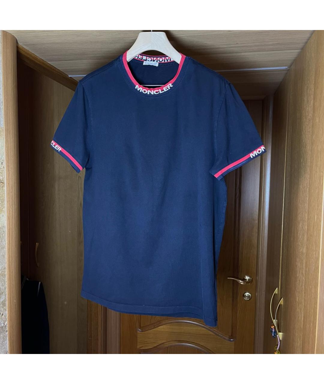 MONCLER Темно-синяя хлопковая футболка, фото 8