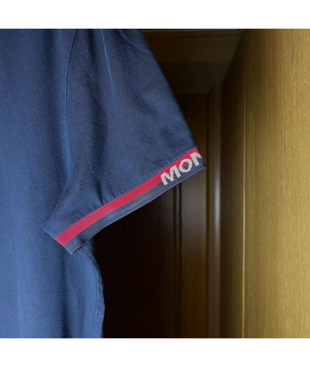 MONCLER Темно-синяя хлопковая футболка, фото 3