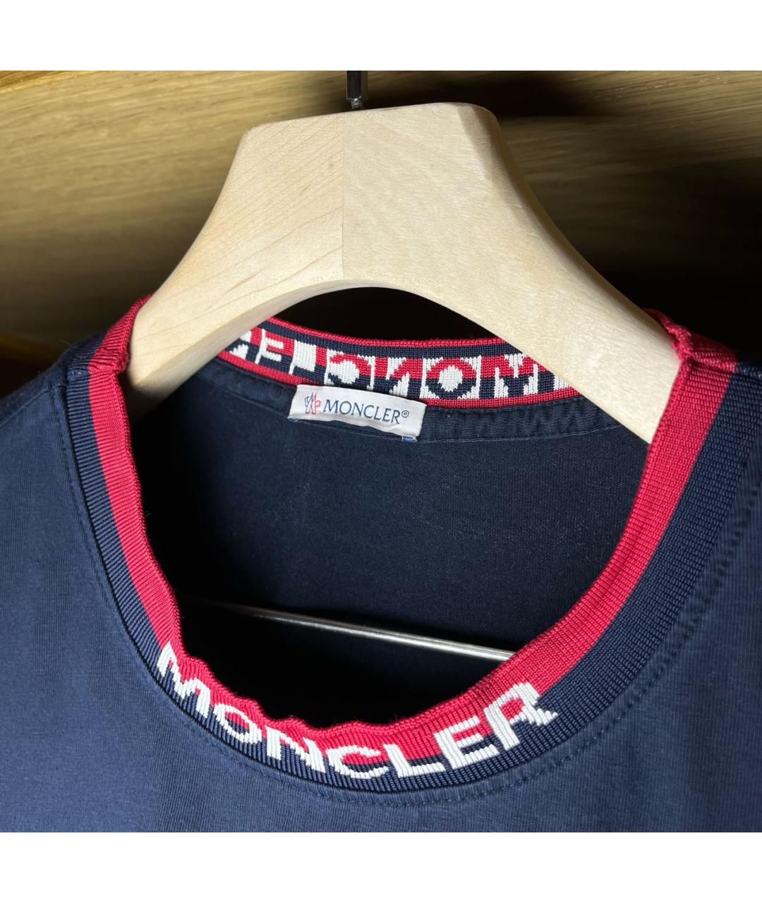 MONCLER Темно-синяя хлопковая футболка, фото 4
