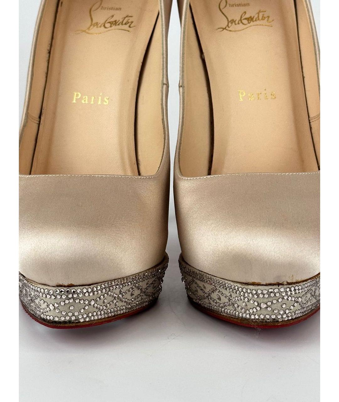 CHRISTIAN LOUBOUTIN Бежевые текстильные туфли, фото 6