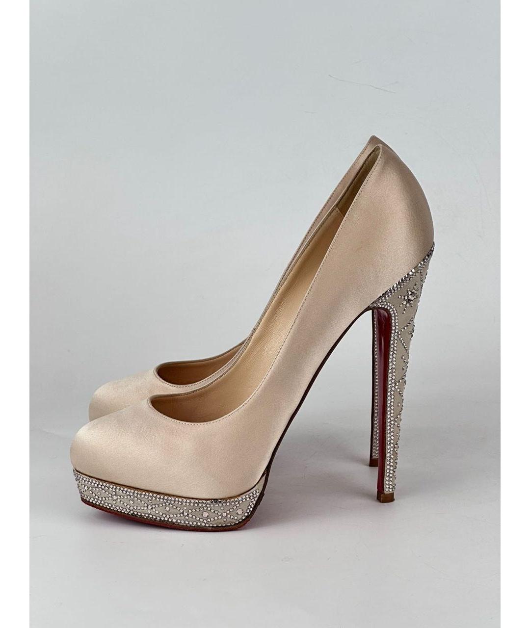 CHRISTIAN LOUBOUTIN Бежевые текстильные туфли, фото 8