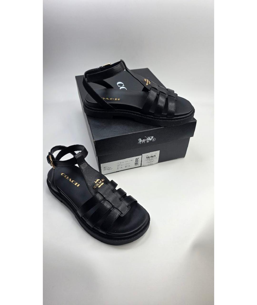 COACH Черные кожаные сандалии, фото 5
