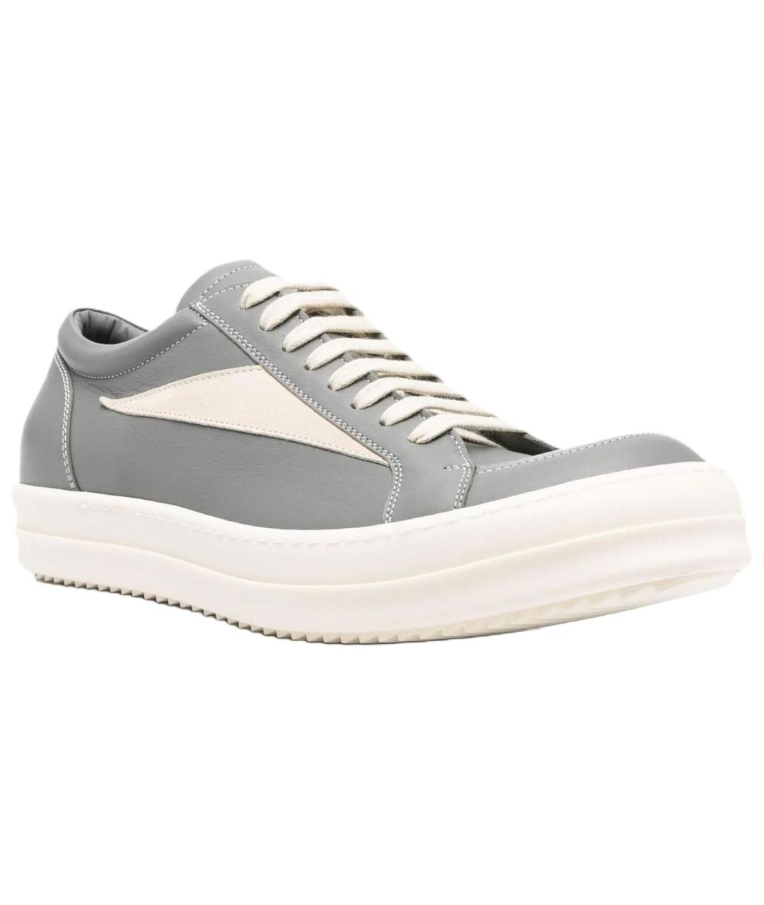 RICK OWENS Серые кожаные высокие кроссовки / кеды, фото 3