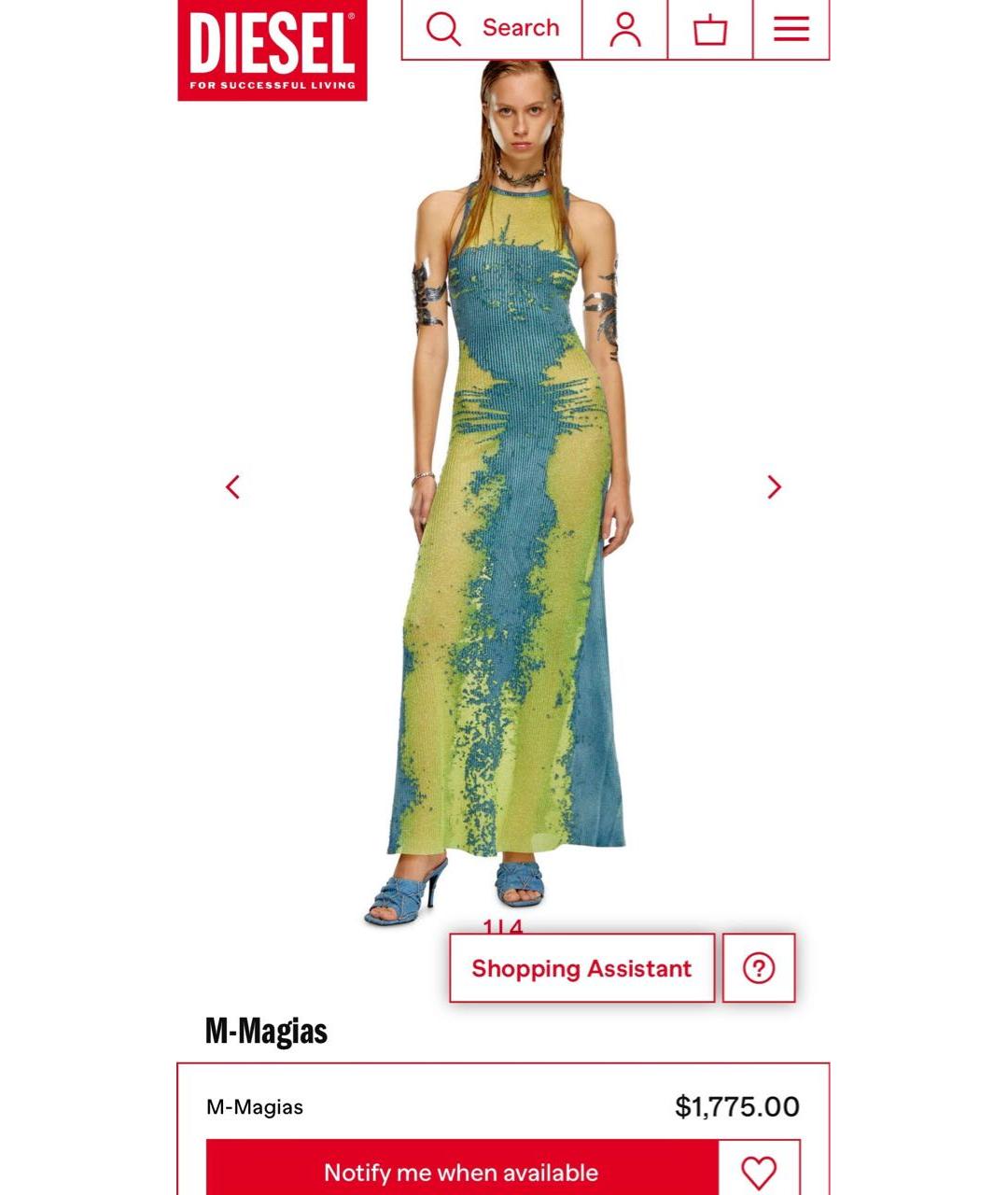 DIESEL Мульти полиэстеровое вечернее платье, фото 2