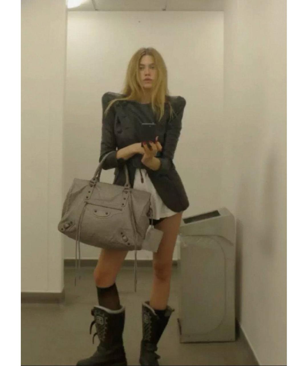 BALENCIAGA Серая кожаная сумка с короткими ручками, фото 8