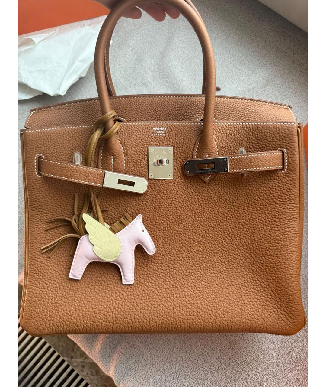 HERMES Коричневая кожаная сумка с короткими ручками, фото 5