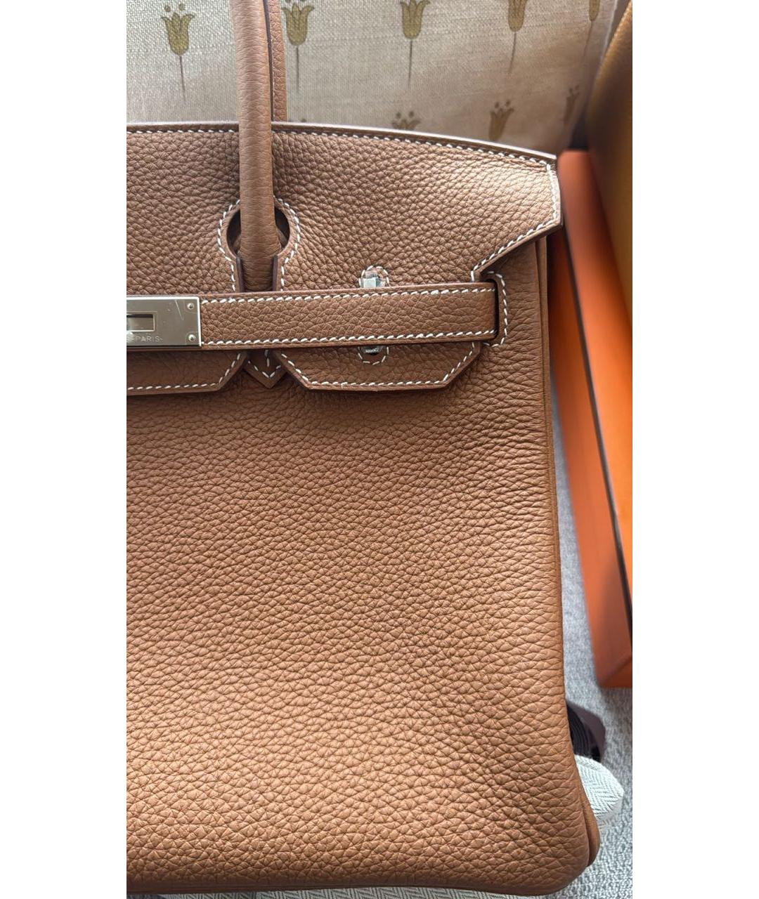 HERMES Коричневая кожаная сумка с короткими ручками, фото 3