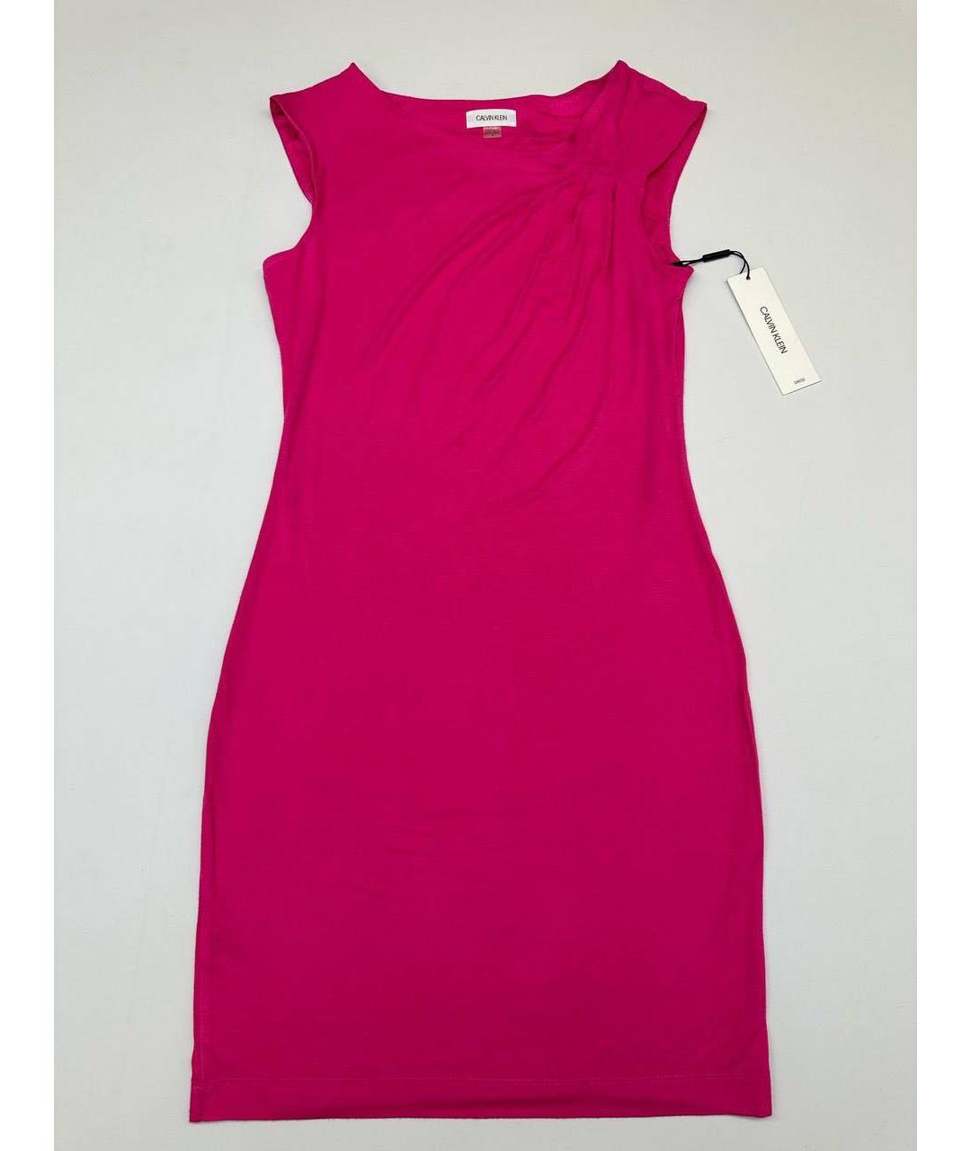 CALVIN KLEIN Фуксия вискозное коктейльное платье, фото 5