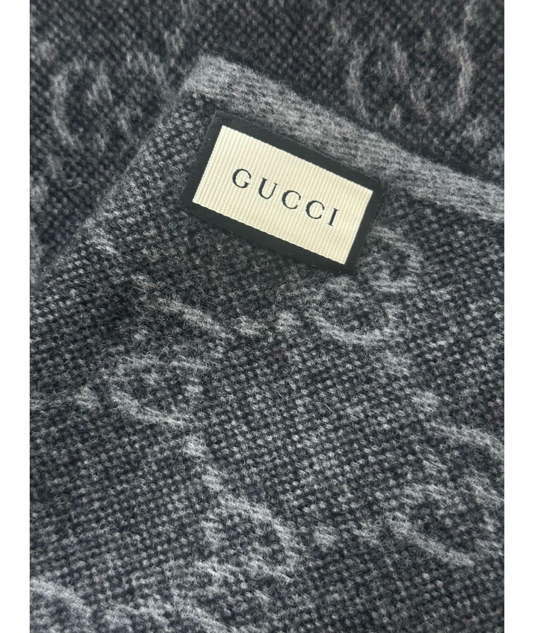 GUCCI Черный шерстяной шарф, фото 2