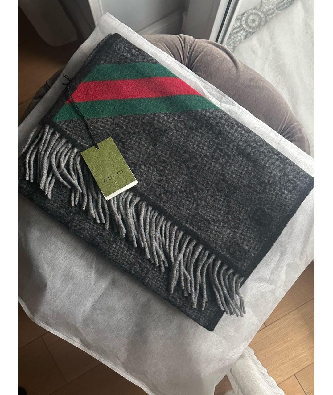 GUCCI Черный шерстяной шарф, фото 7